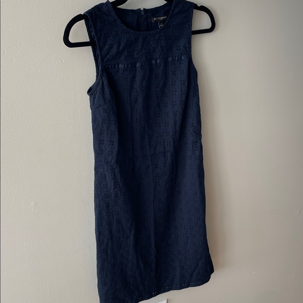 Banana Republic Navy Sleeveless Navy Blue Eyelet Mini Dress - Picture 6 of 6